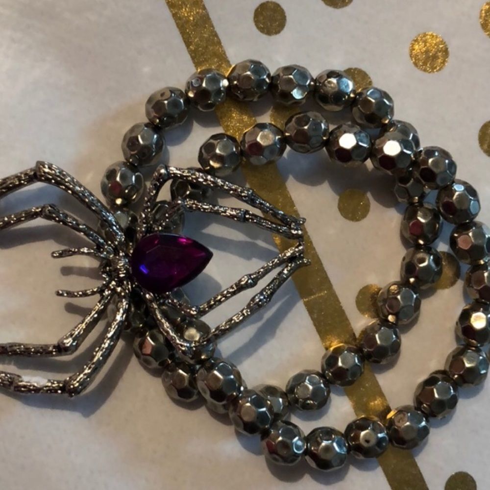 VINTAGE SPIDER Goth Stretch Bracelet purple crystal NEW - Picture 5 of 6